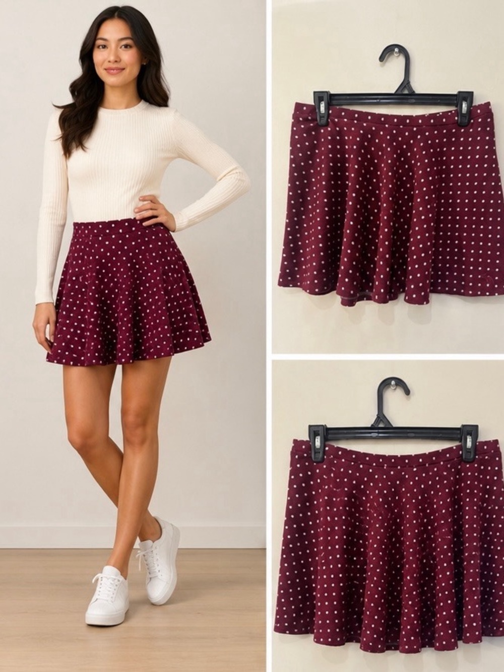 Abercrombie & Fitch Maroon Polka Dot Skirt